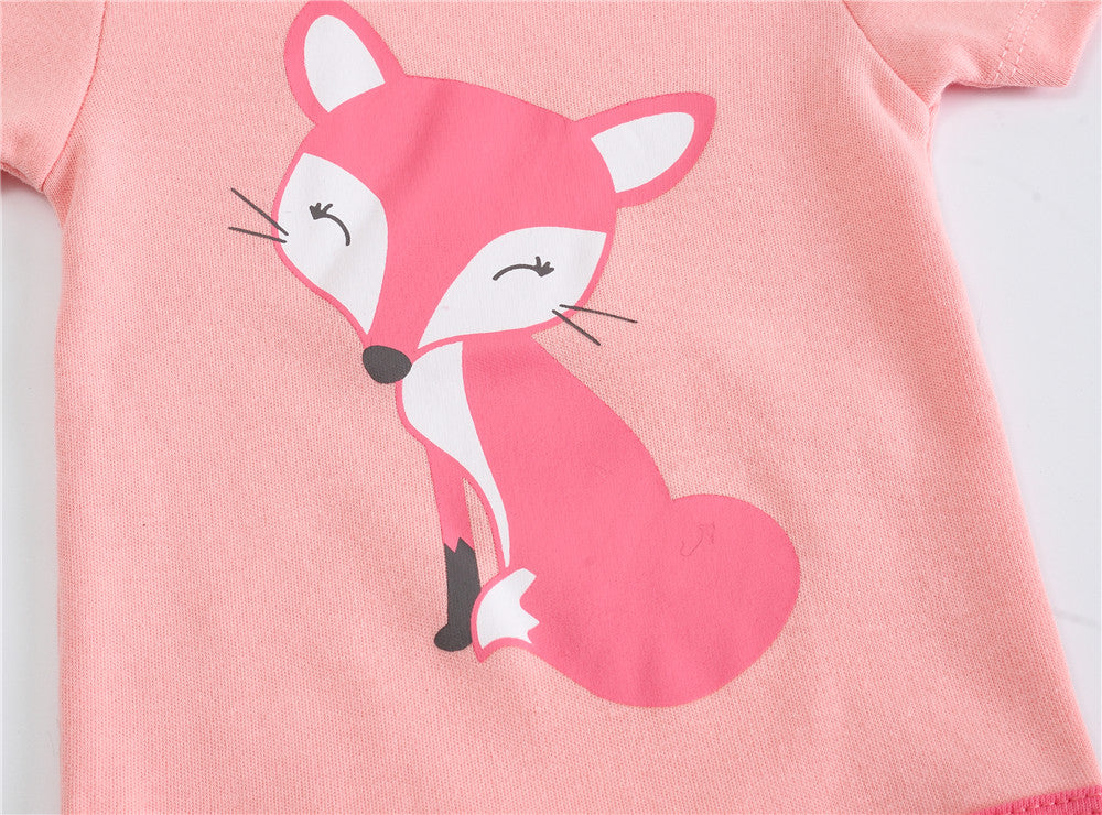 6 pcs/pack Baby Girls Short Sleeve Cartoon Print Cotton Bodysuits - Black, White, Pink, Green