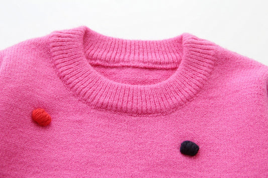 Girls Knitted Sweater - Pink, Hot Pink.