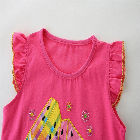 Zeebread Summer Blue Ruffles Sleeve Girls Blue Clothing Sets With Cute Animals Cotton Children's Outfits Toddler 2 Pcs Suits.