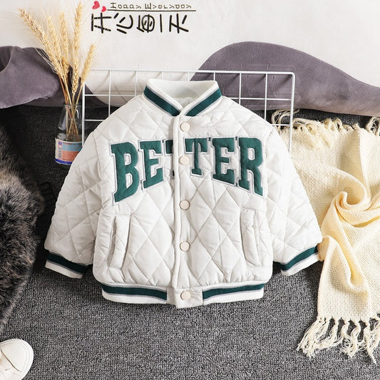 Warm Thick Children's Baseball Jacket for Little Boys - Black, White