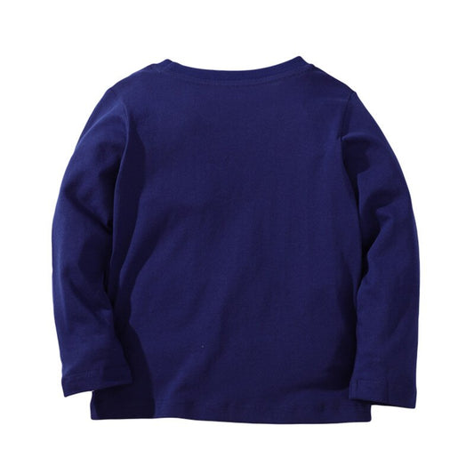 Girls The Eiffel Tower Print Long Sleeve Cotton Top - Navy Blue.