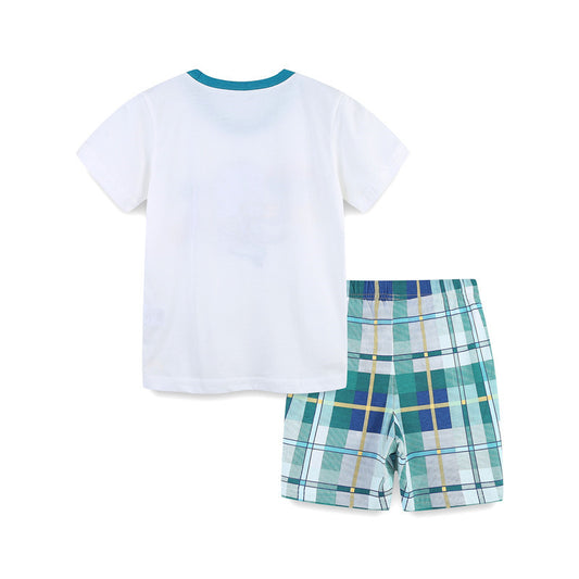 Conjunto de algodón de manga corta con estampado de pulpo para niños - Azul