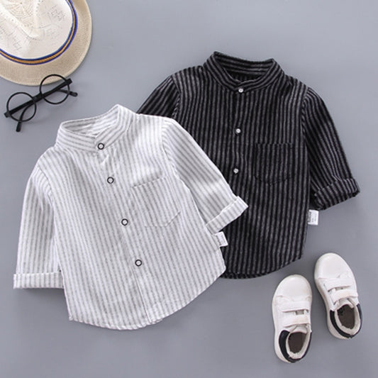 Baby Boys Pinstripe Long Sleeve Cotton Shirt - White.