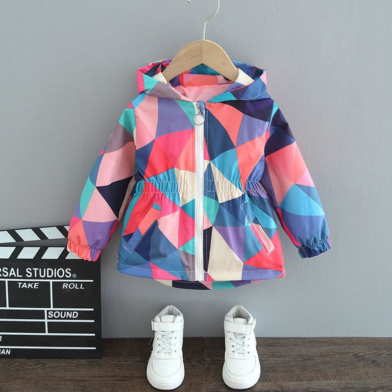 Girls Fashion Thin Flower Hooded Jacket - Green, Red.