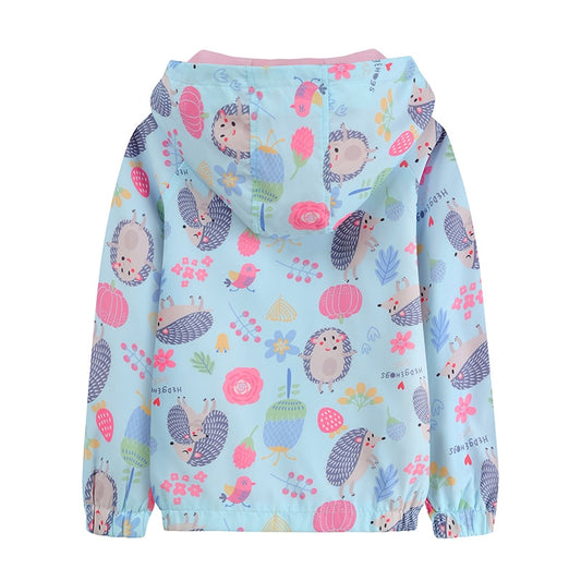 Girls Cartoon Hedgehog Pattern Double Layer Breathable Cotton Lining Jacket - Blue.