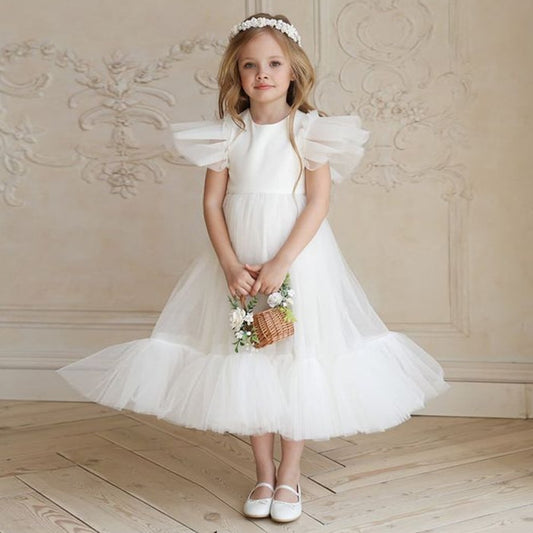Girls Boutique Party Wear Elegant Tulle Dress - White.