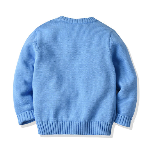 Kids Cartoon Submarine Cotton Knitted Pullover - Blue, Sky Blue.