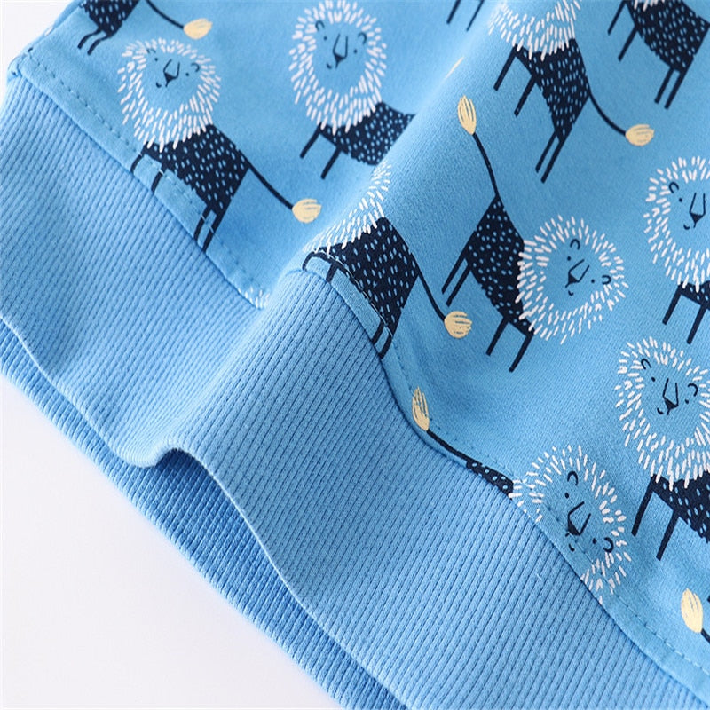 New Arrival Animals Print Kids Cartoon Long Sleeve Cotton Sweatshirts - Beige, Blue.