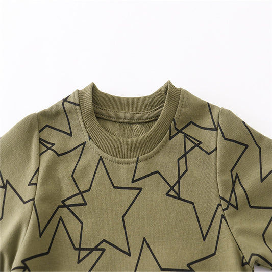 Boys Big Stars Print Cotton Sweatshirts - Green