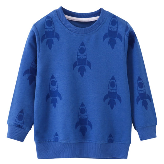 Boys Rocket Print Long Sleeve Cotton Sweatshirt - Blue, Yellow.