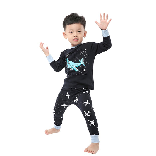 Girls Boys Cartoon Print Cotton Pyjamas - Green, Black, Red.