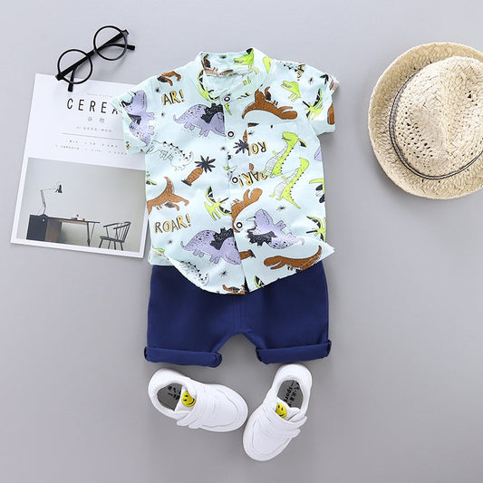 2pcs Baby Boys Cotton Summer Clothing Set of Shirt & Shorts - Blue, Navy, Red.