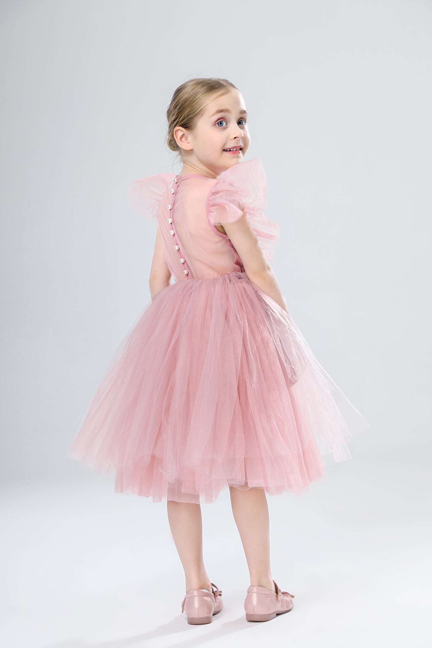 Girls Spanish Flower Boutique Tulle Dress - White, Pink.