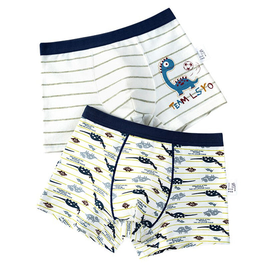 2 pcs/pack Boys 100% Cotton Boxers - Yellow, Black, White, Green.
