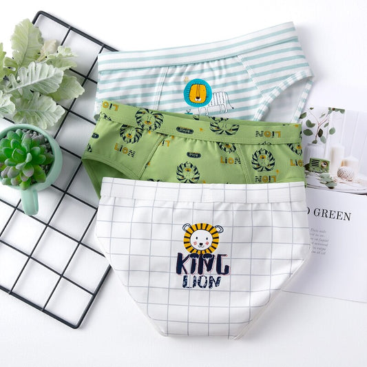 High Quality Boys Natural Cotton Cartoon Lion Print Briefs & Boxers, 3 pcs.