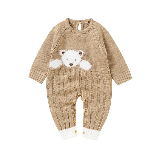 Baby Girls Boys Long Sleeve Knitted Jumpsuit - Beige