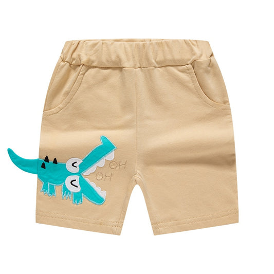 2022 Summer Boys Cartoon Dinosaur or Bird Embroidery Shorts - Blue, Navy, Grey, Black, Beige.