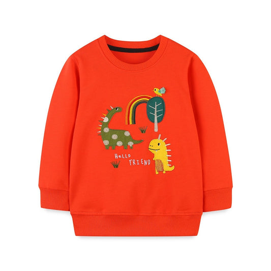 Children's Cartoon Animals Print Long Sleeve Cotton Sweatshirt - Red, Brown, Beige, Green