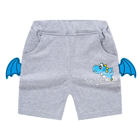 2022 Summer Boys Cartoon Dinosaur Embroidery Shorts - Blue, Navy, Grey, Dark Grey.