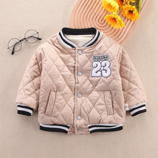 Warm Thick Baseball Jacket for Little Boys and Girls - Black, White, Beige