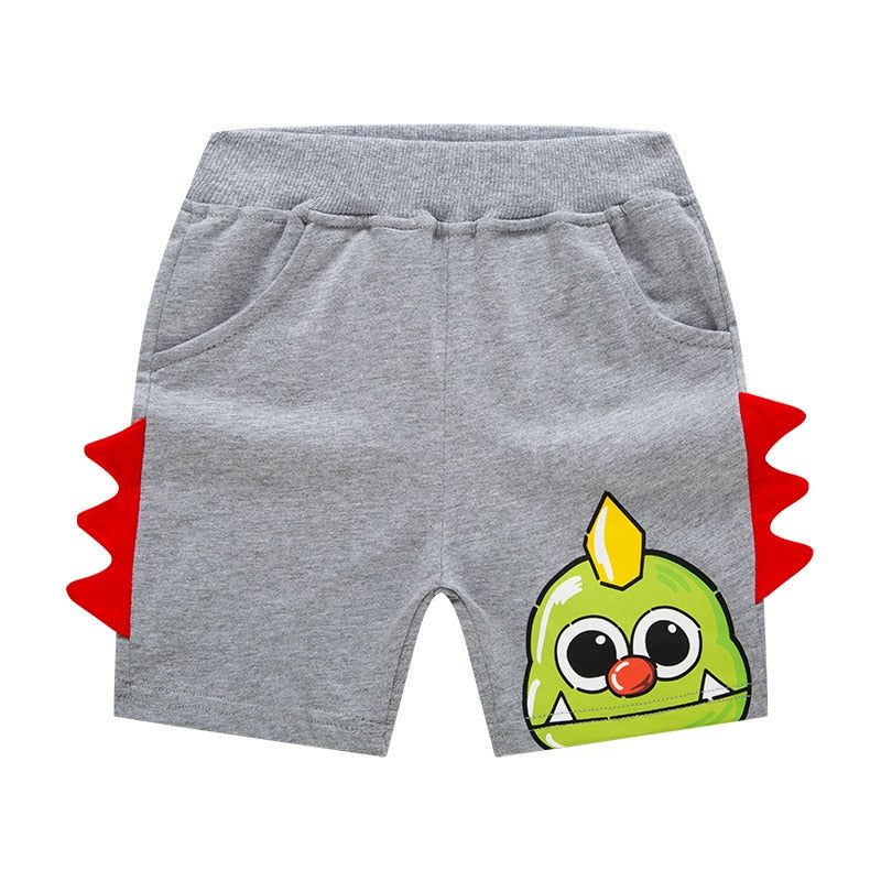 2022 Summer Boys Cartoon Dinosaur Embroidery Shorts - Blue, Navy, Grey, Dark Grey.