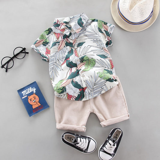 2pcs Baby Boys Cotton Summer Clothing Set of Shirt & Shorts - Grey, Black, Blue.