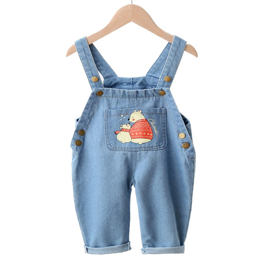 Denim Overalls for Little Boys and Girls from 1 - 4 Years with Cartoon Appliqués