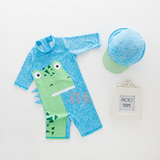 Kids Animal Print UV Protection Long Sleeve Beachwear Swimwear Set - Blue, Navy Blue, Pink