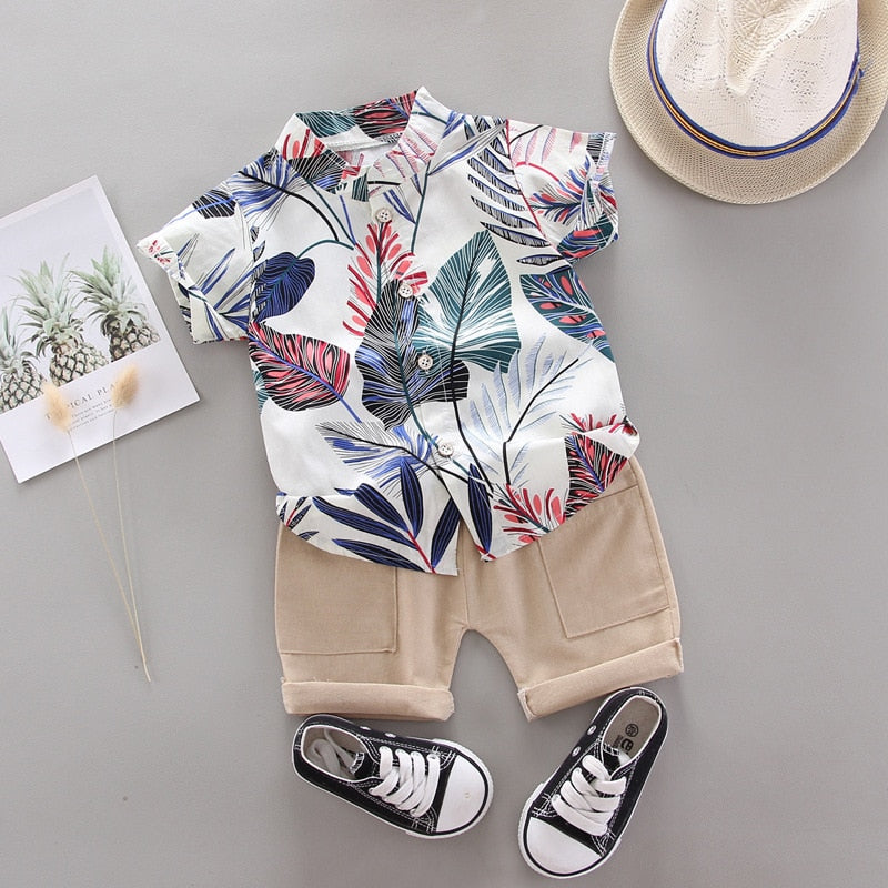 2pcs Baby Boys Cotton Summer Clothing Set of Shirt & Shorts - Grey, Black, Blue.
