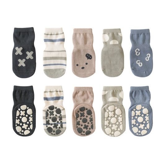 Boys Girls Cute Cartoon Newborn Baby Soft Cotton Short Socks 5 Pairs Baby Non-slip Socks