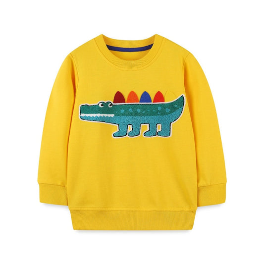 Children's Cartoon Animals Print Long Sleeve Cotton Sweatshirt - Yellow, White, Brown
