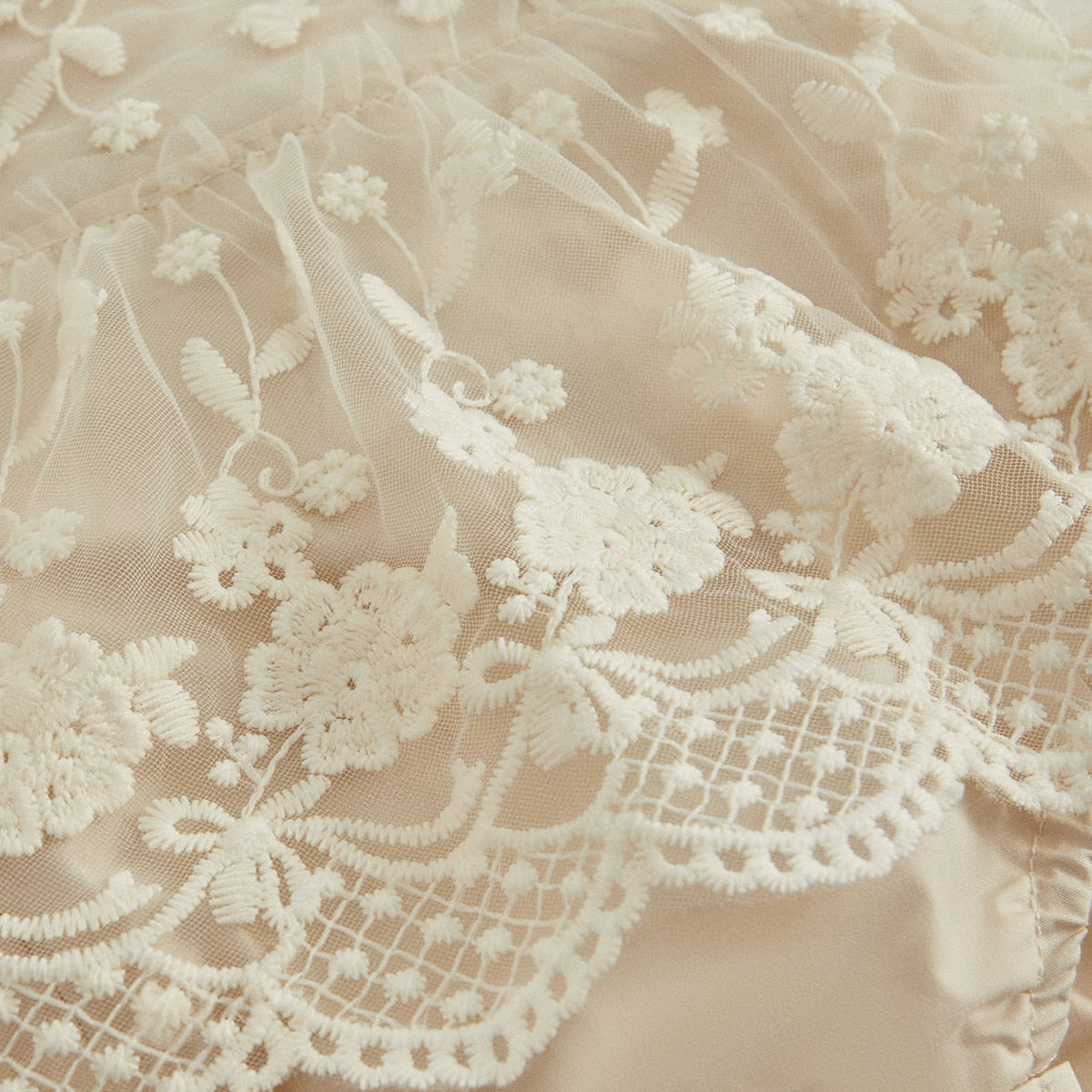 Layered Jumpsuit with Adjustable Shoulder Straps and Lace Floral Embroidered Skirt