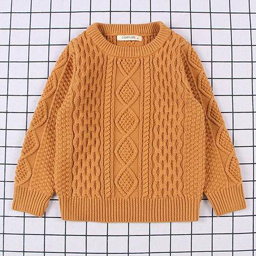 Kids Knitted Cartoon Solid Colour Long Sleeve Sweater - Grey, Navy, Yellow, Striped.