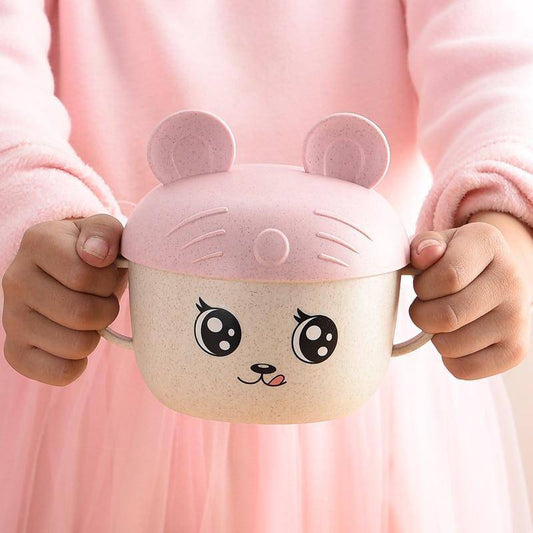 Baby Wheat Cartoon Dinnerware Anti-hot Bowl with Spoon, 2 pcs/set.