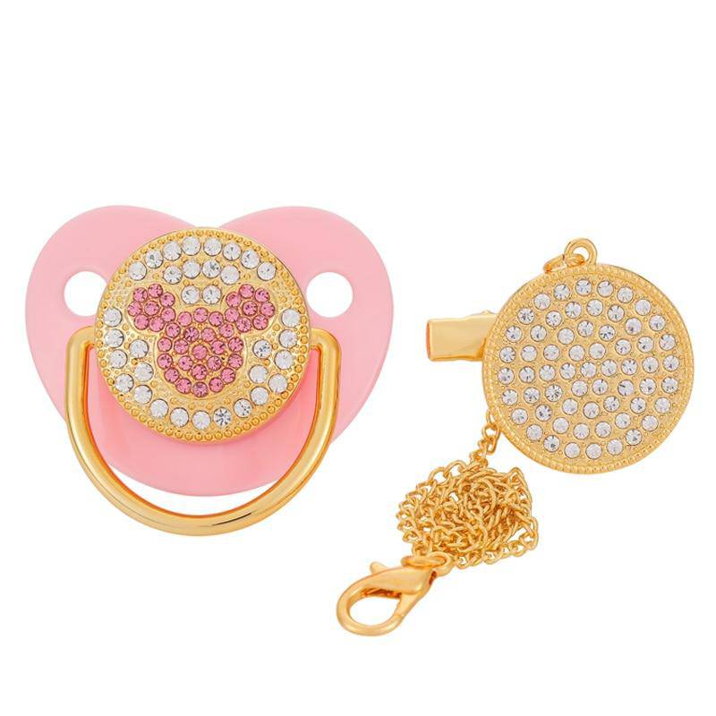 BLINGONLY Luxury Rhinestone Chupete Pink Bling Baby Pacifier With