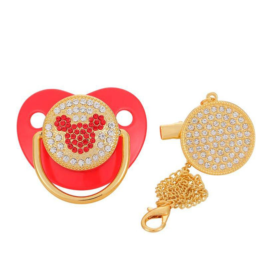 BLINGONLY Luxury Rhinestone Chupete Pink Bling Baby Pacifier With Clip.
