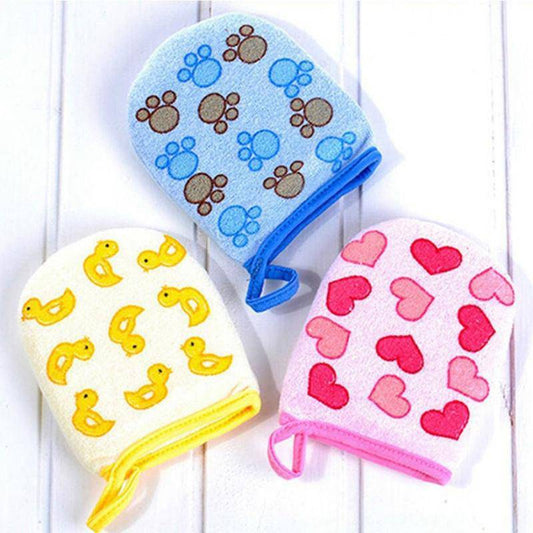 Cartoon Soft Mitt Glove - Blue, Pink, Yellow with Pattern.