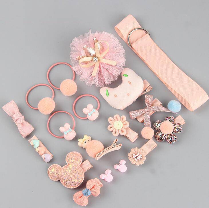 Girls Cute Hair Accessories Set - Fabric Bow, Flower Hairpins, Barrette Hair clips, 18 pcs/box.