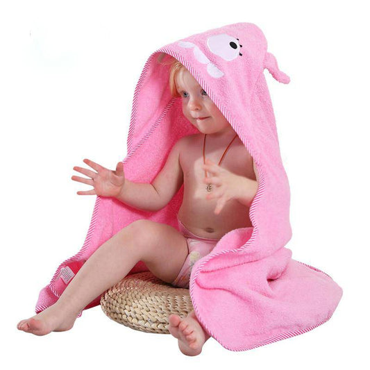 Kids Animal Hooded 100% Cotton Bathrobe - Blue, Pink, White, Red, Light Pink.