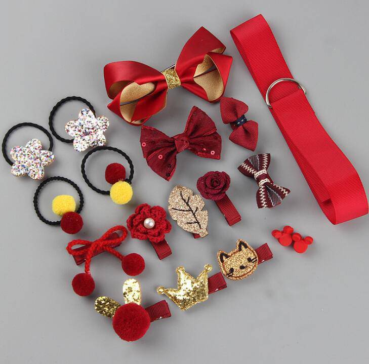 Girls Cute Hair Accessories Set - Fabric Bow, Flower Hairpins, Barrette Hair clips, 18 pcs/box.
