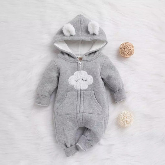 Unisex Adorable Hooded Warm Jumpsuit - Pink, Grey.