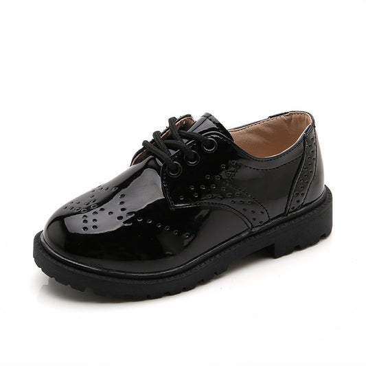 Boys Girls British Style Soft Leather Rubber Sole Formal Shoes - Black, White.