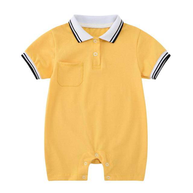 Baby Girls Boys Fashion Polo 100% Cotton Bodysuit - Blue, Pink, White, Dark Blue, Yellow, Grey.