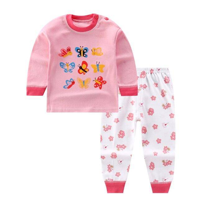 Fashion Top Brand Cartoon Print Cotton Top&Pants' Set - Pink, White.