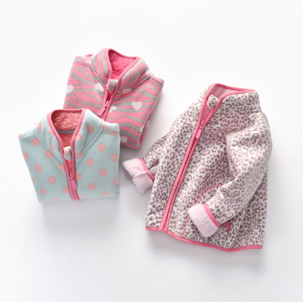 Kids Winter Fleece Thicken Warm Long Sleeve Wool Jacket - Pink Leopard.
