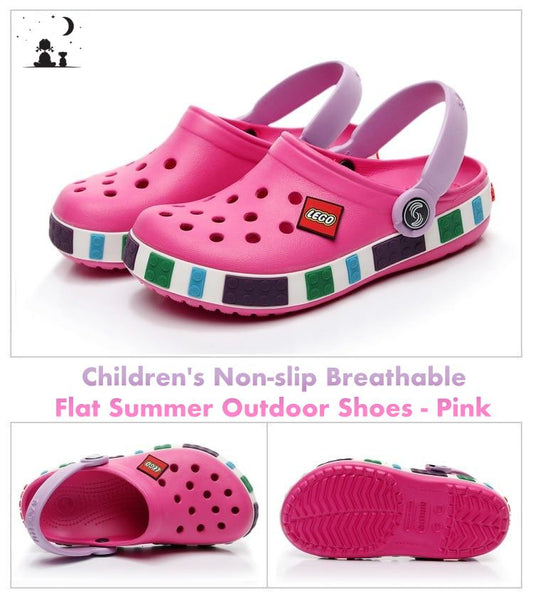 Children's Non-slip Breathable Flat Summer Outdoor Shoes - Green, Blue, Pink.