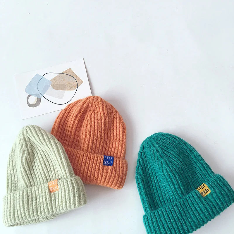 Solid Colour Warm Soft Knitted Hats - Yellow, Green, Pink, Grey, Orange