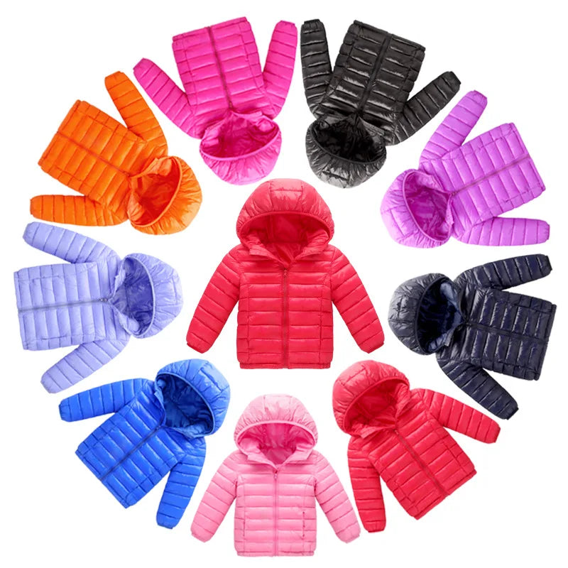 Warm Children's Down Jackets With Hood & Zipper - Red, Blue, Rose, Black, Navy Blue