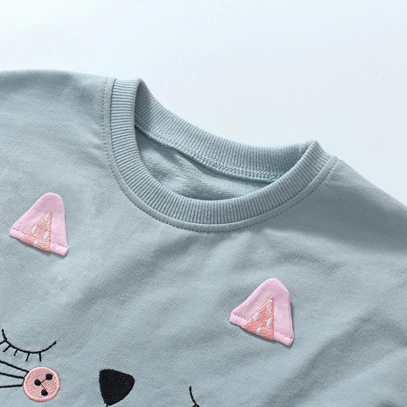 Adorable Cotton Set T-shirt and Leggings With Cute Cat Design - Pastel Blue