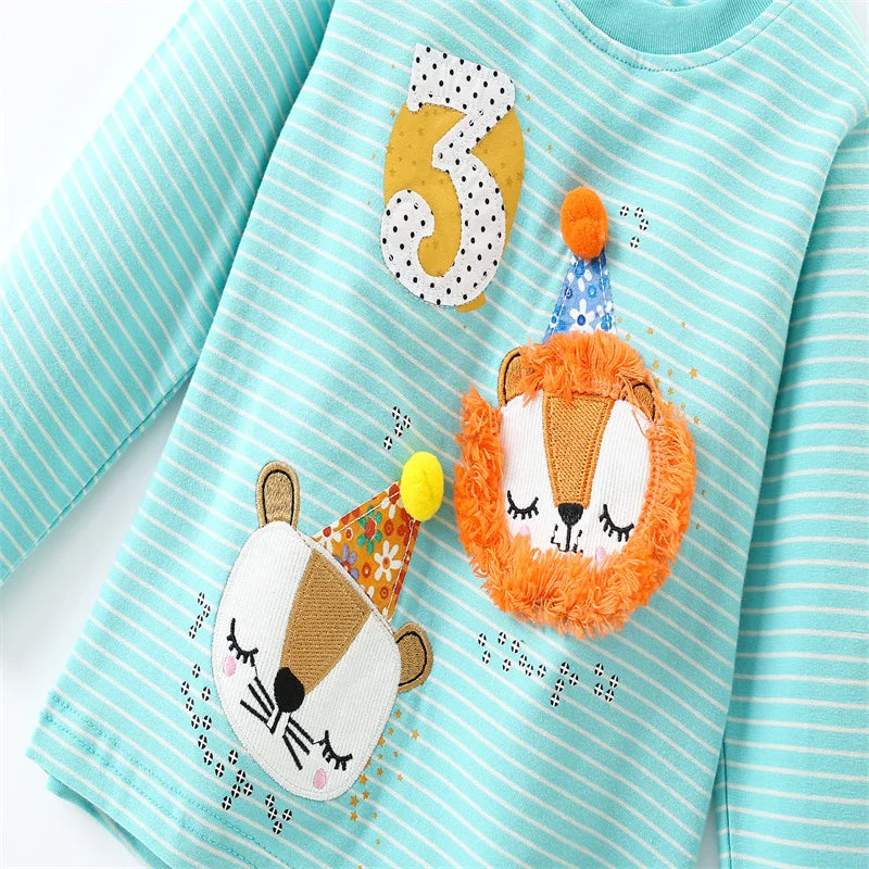 Soft Cotton Long Sleeve T-Shirts with Adorable Cartoon Prints - Blue